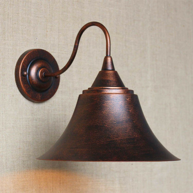 Iron Carillon Wall Lighting Ideas Rural 1-Light Bistro Gooseneck Wall Mounted Light in Black/Antique Black/Rust Rust Clearhalo 'Art deco wall lights' 'Cast Iron' 'Glass' 'Industrial wall lights' 'Industrial' 'Middle century wall lights' 'Modern' 'Rustic wall lights' 'Tiffany' 'Traditional wall lights' 'Wall Lamps & Sconces' 'Wall Lights' Lighting' 1916982