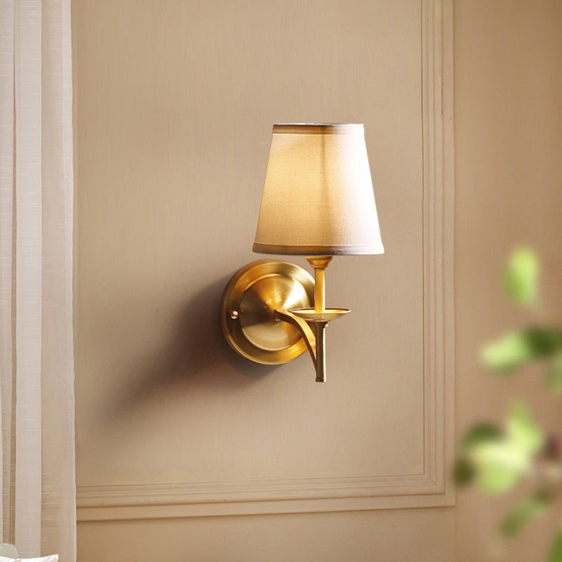 Tapered Shade Study Room Wall Sconce Metal Fabric One Light Elegant Wall Light in Gold Yellow Clearhalo 'Wall Lamps & Sconces' 'Wall Lights' Lighting' 191699