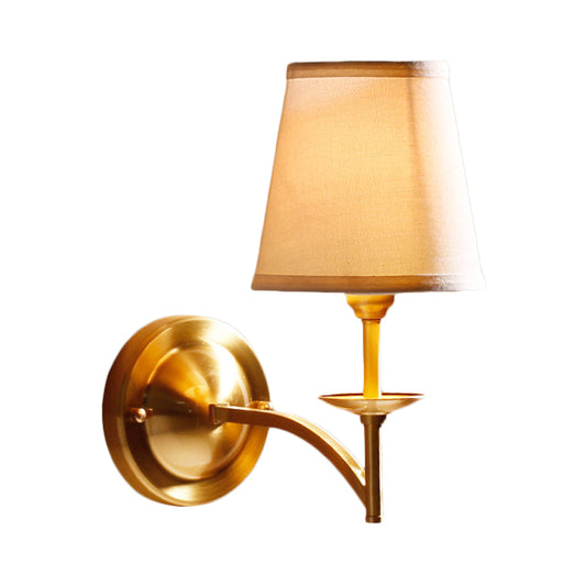 Tapered Shade Study Room Wall Sconce Metal Fabric One Light Elegant Wall Light in Gold Clearhalo 'Wall Lamps & Sconces' 'Wall Lights' Lighting' 191701