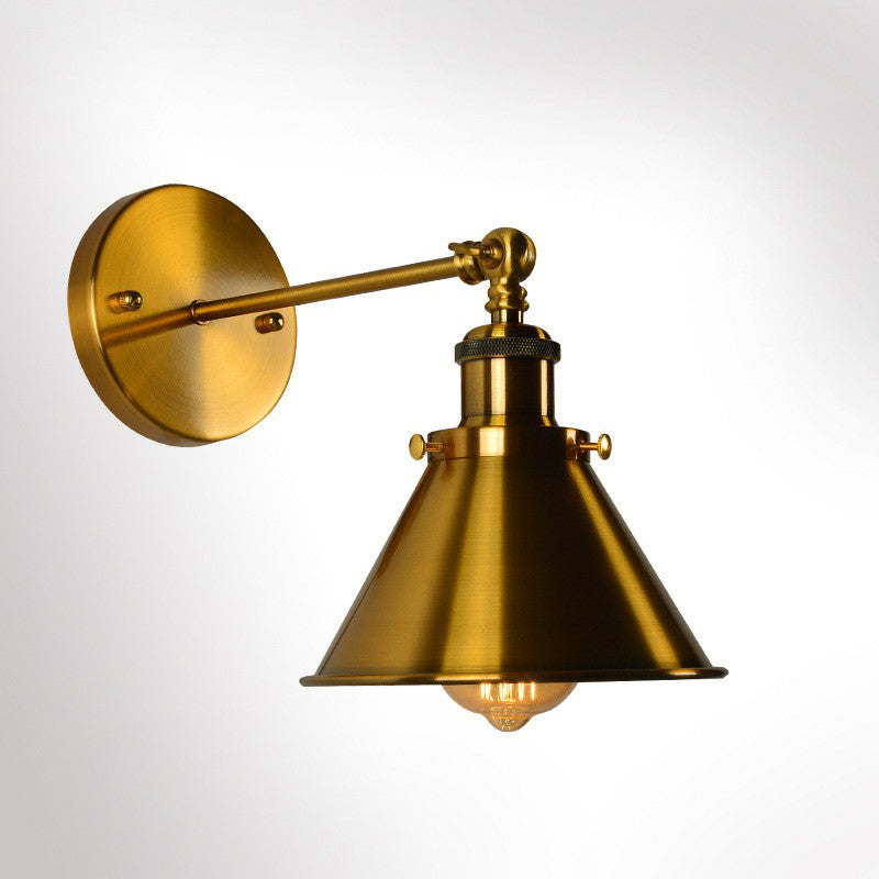 Antique Cone-Shape Swivelable Wall Light Single-Bulb Metal Wall Mount Light Fixture in Gold Gold Clearhalo 'Art deco wall lights' 'Cast Iron' 'Glass' 'Industrial wall lights' 'Industrial' 'Middle century wall lights' 'Modern' 'Rustic wall lights' 'Tiffany' 'Traditional wall lights' 'Wall Lamps & Sconces' 'Wall Lights' Lighting' 1917042