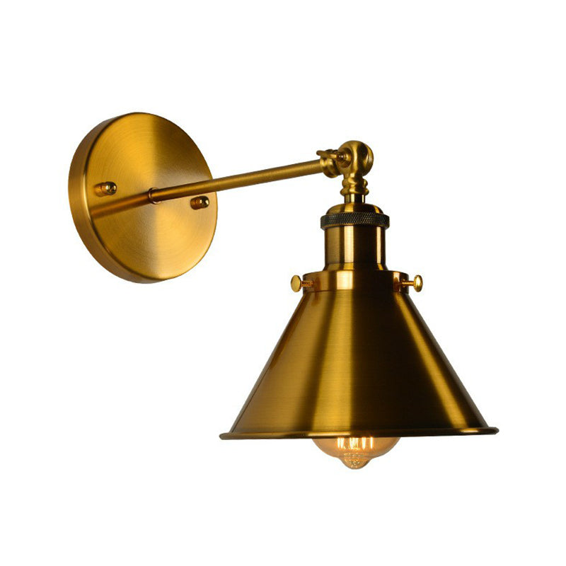 Antique Cone-Shape Swivelable Wall Light Single-Bulb Metal Wall Mount Light Fixture in Gold Clearhalo 'Art deco wall lights' 'Cast Iron' 'Glass' 'Industrial wall lights' 'Industrial' 'Middle century wall lights' 'Modern' 'Rustic wall lights' 'Tiffany' 'Traditional wall lights' 'Wall Lamps & Sconces' 'Wall Lights' Lighting' 1917046