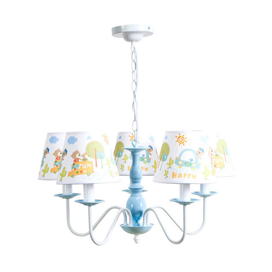 Undertint Tapered Shade Chandelier with Cartoon Pattern 5 Lights Metal Hanging Light for Kindergarten Clearhalo 'Ceiling Lights' 'Chandeliers' Lighting' options 191709