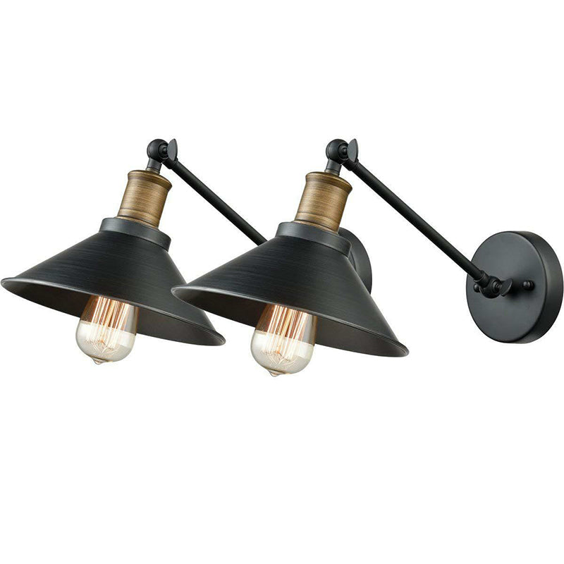 Cone Shade Bathroom Wall Light Farmhouse Metal 1/2-Light Black and Brass Wall Mounted Lamp with Pivot Joint 2.0 Black Clearhalo 'Art deco wall lights' 'Cast Iron' 'Glass' 'Industrial wall lights' 'Industrial' 'Middle century wall lights' 'Modern' 'Rustic wall lights' 'Tiffany' 'Traditional wall lights' 'Wall Lamps & Sconces' 'Wall Lights' Lighting' 1917131