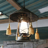 Bronze 1 Head Hanging Pendant Rural Cream Glass Kerosene Ceiling Suspension Lamp with Tassel Knot and Cone Top Clearhalo 'Art Deco Pendants' 'Cast Iron' 'Ceiling Lights' 'Ceramic' 'Crystal' 'Industrial Pendants' 'Industrial' 'Metal' 'Middle Century Pendants' 'Pendant Lights' 'Pendants' 'Tiffany' Lighting' 1917158