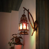 Moroccan Carved Lantern Wall Lamp 1 Bulb Stained Art Glass Wall Mounted Light Fixture in Copper Clearhalo 'Art deco wall lights' 'Cast Iron' 'Glass' 'Industrial wall lights' 'Industrial' 'Middle century wall lights' 'Modern' 'Rustic wall lights' 'Tiffany' 'Traditional wall lights' 'Wall Lamps & Sconces' 'Wall Lights' Lighting' 1917185