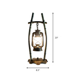 Antiqued Brass Single Night Lamp Farmhouse Opal Glass Kerosene Table Light with Frame and Ruffled Base Clearhalo 'Lamps' 'Table Lamps' Lighting' 1917203