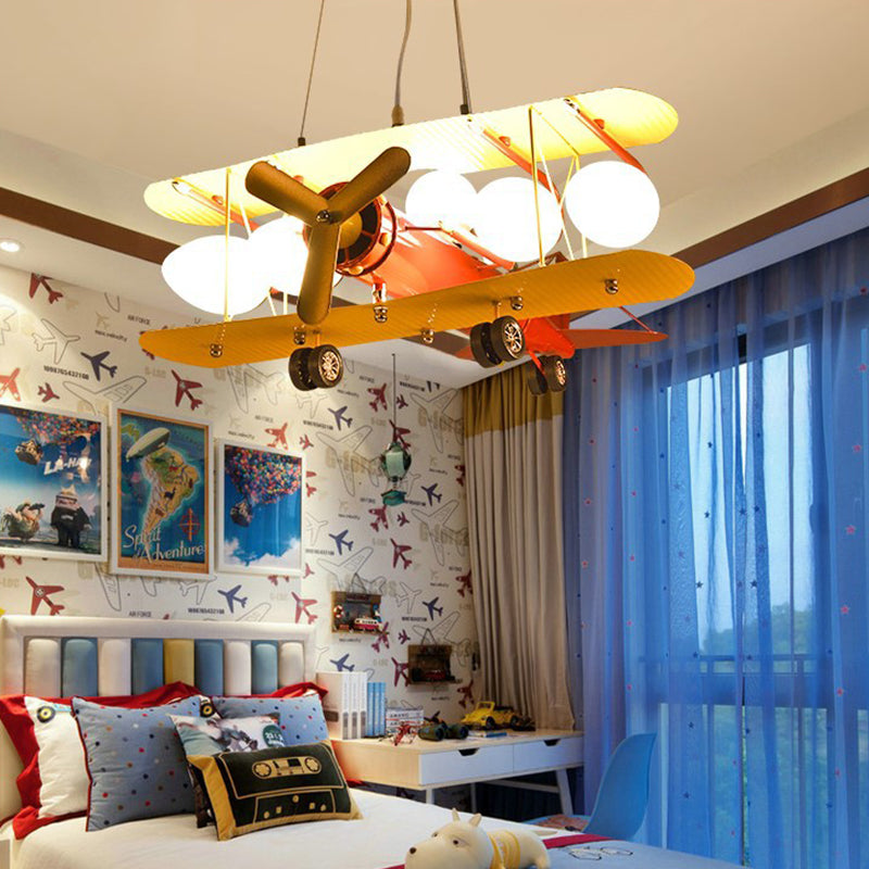 Metallic Propeller Plane Shaped Chandelier 5 Lights Cartoon Suspension Light in Yellow & Red Clearhalo 'Ceiling Lights' 'Chandeliers' Lighting' options 191727