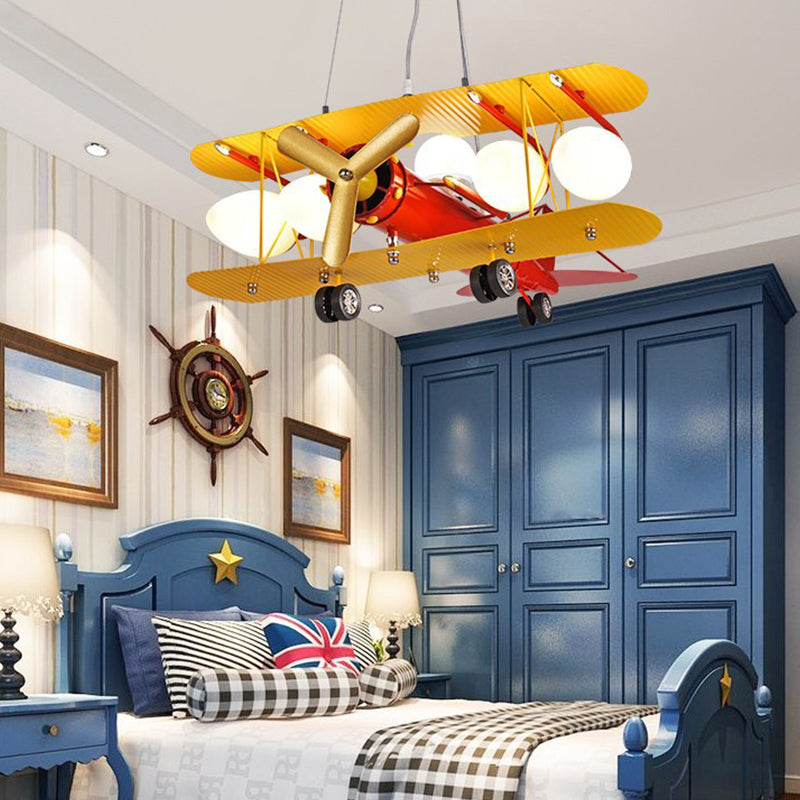 Metallic Propeller Plane Shaped Chandelier 5 Lights Cartoon Suspension Light in Yellow & Red Clearhalo 'Ceiling Lights' 'Chandeliers' Lighting' options 191728
