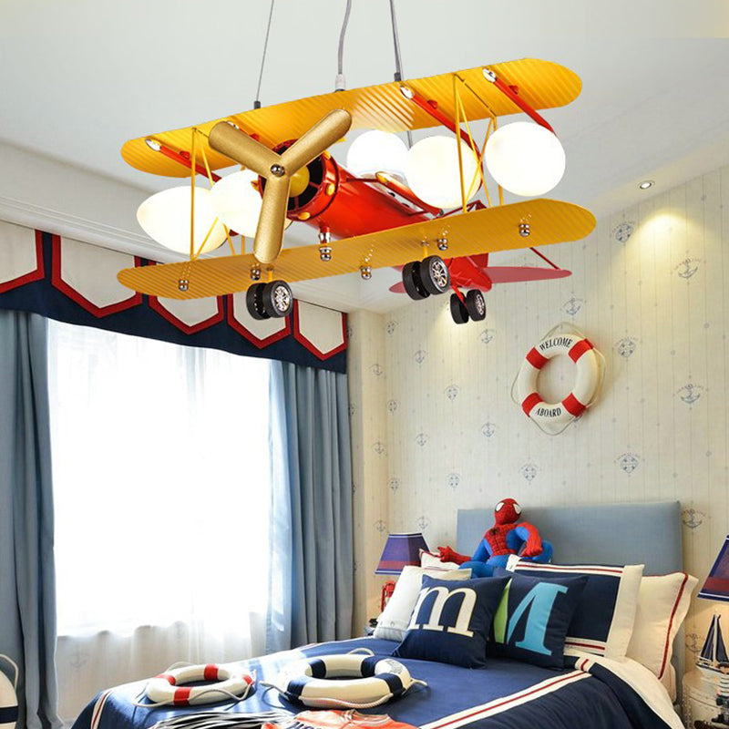 Metallic Propeller Plane Shaped Chandelier 5 Lights Cartoon Suspension Light in Yellow & Red Clearhalo 'Ceiling Lights' 'Chandeliers' Lighting' options 191729