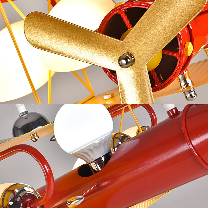 Metallic Propeller Plane Shaped Chandelier 5 Lights Cartoon Suspension Light in Yellow & Red Clearhalo 'Ceiling Lights' 'Chandeliers' Lighting' options 191732