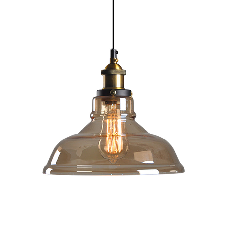 Single-Bulb Pendant Lighting Farmhouse Dining Room Ceiling Hang Lamp with Barn Amber Glass Shade Clearhalo 'Ceiling Lights' 'Glass shade' 'Glass' 'Industrial Pendants' 'Industrial' 'Middle Century Pendants' 'Pendant Lights' 'Pendants' 'Tiffany' Lighting' 1917421