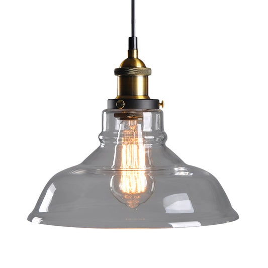 Single-Bulb Pendant Lighting Farmhouse Dining Room Ceiling Hang Lamp with Barn Amber Glass Shade Clear Clearhalo 'Ceiling Lights' 'Glass shade' 'Glass' 'Industrial Pendants' 'Industrial' 'Middle Century Pendants' 'Pendant Lights' 'Pendants' 'Tiffany' Lighting' 1917423
