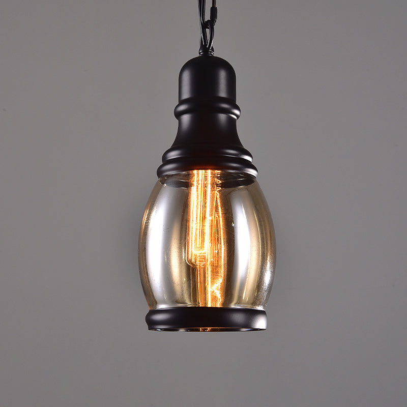 Black Globe/Bottle/Oval Drop Pendant Industrial Smoky Grey Glass 1 Head Kitchen Hanging Light Kit Clearhalo 'Ceiling Lights' 'Close To Ceiling Lights' 'Glass shade' 'Glass' 'Industrial Pendants' 'Industrial' 'Middle Century Pendants' 'Pendant Lights' 'Pendants' 'Tiffany' Lighting' 1917450