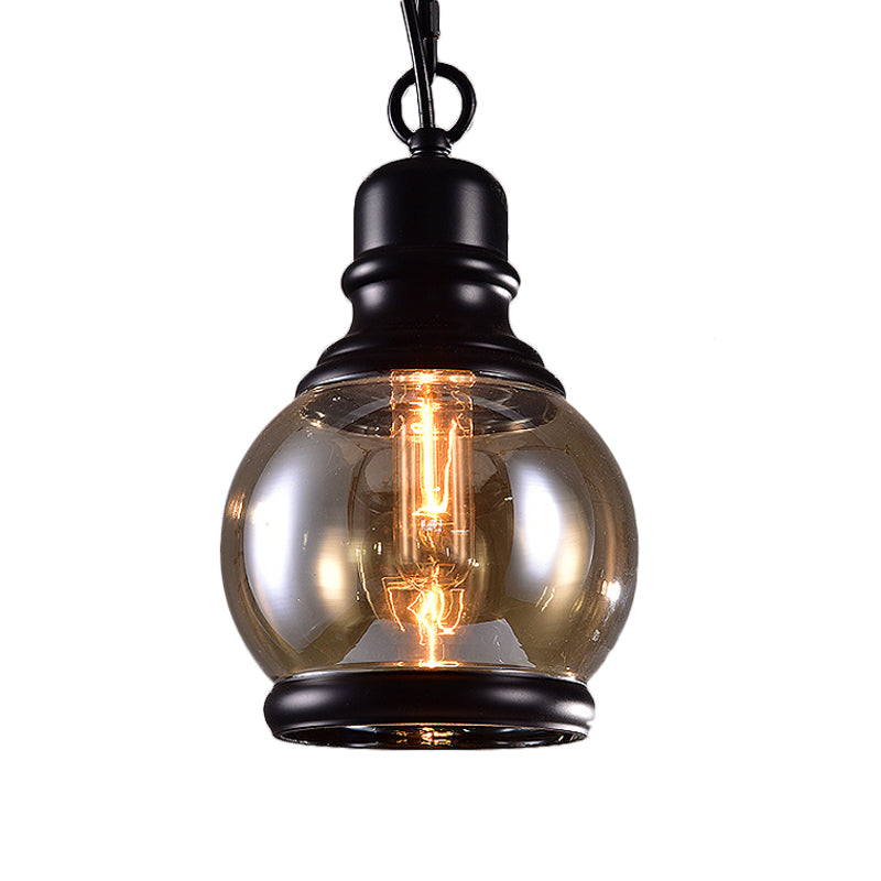 Black Globe/Bottle/Oval Drop Pendant Industrial Smoky Grey Glass 1 Head Kitchen Hanging Light Kit Black A Clearhalo 'Ceiling Lights' 'Close To Ceiling Lights' 'Glass shade' 'Glass' 'Industrial Pendants' 'Industrial' 'Middle Century Pendants' 'Pendant Lights' 'Pendants' 'Tiffany' Lighting' 1917452
