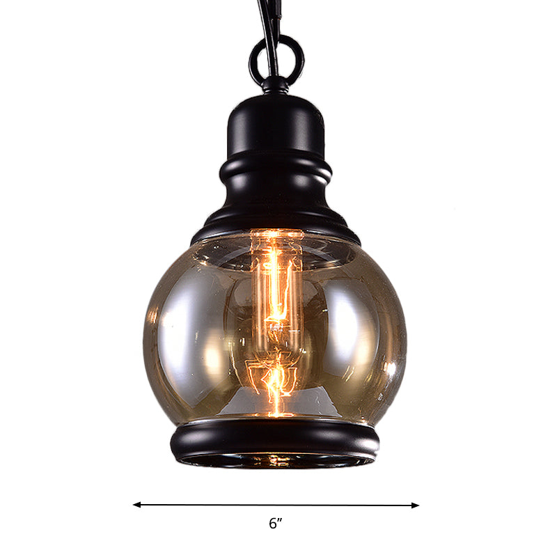 Black Globe/Bottle/Oval Drop Pendant Industrial Smoky Grey Glass 1 Head Kitchen Hanging Light Kit Clearhalo 'Ceiling Lights' 'Close To Ceiling Lights' 'Glass shade' 'Glass' 'Industrial Pendants' 'Industrial' 'Middle Century Pendants' 'Pendant Lights' 'Pendants' 'Tiffany' Lighting' 1917454