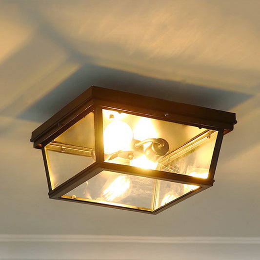 Black Cube Flush Mount Ceiling Light Farmhouse Clear Glass 2 Bulbs Kitchen Flushmount Lighting Black Clearhalo 'Ceiling Lights' 'Close To Ceiling Lights' 'Close to ceiling' 'Flush mount' 'Industrial Flush Mount' Lighting' 1917470