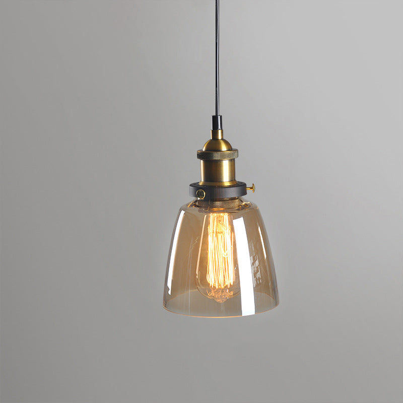 Single-Bulb Bell Pendulum Light Rustic Brass Clear/Amber/Smoke Grey Glass Hanging Pendant for Bedroom Clearhalo 'Ceiling Lights' 'Glass shade' 'Glass' 'Industrial Pendants' 'Industrial' 'Middle Century Pendants' 'Pendant Lights' 'Pendants' 'Tiffany' Lighting' 1917478