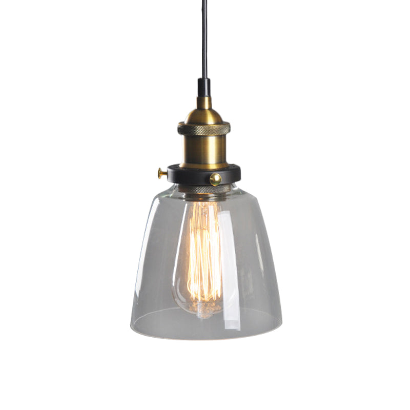Single-Bulb Bell Pendulum Light Rustic Brass Clear/Amber/Smoke Grey Glass Hanging Pendant for Bedroom Clear Clearhalo 'Ceiling Lights' 'Glass shade' 'Glass' 'Industrial Pendants' 'Industrial' 'Middle Century Pendants' 'Pendant Lights' 'Pendants' 'Tiffany' Lighting' 1917480