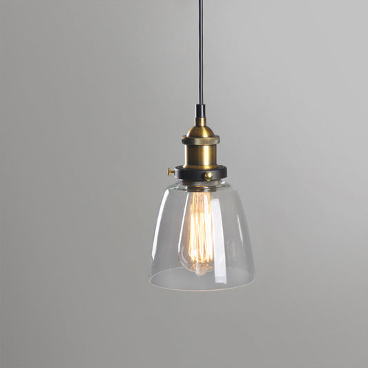 Single-Bulb Bell Pendulum Light Rustic Brass Clear/Amber/Smoke Grey Glass Hanging Pendant for Bedroom Clearhalo 'Ceiling Lights' 'Glass shade' 'Glass' 'Industrial Pendants' 'Industrial' 'Middle Century Pendants' 'Pendant Lights' 'Pendants' 'Tiffany' Lighting' 1917481