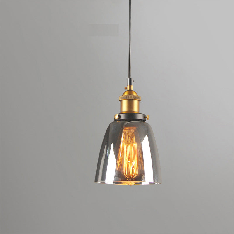 Single-Bulb Bell Pendulum Light Rustic Brass Clear/Amber/Smoke Grey Glass Hanging Pendant for Bedroom Clearhalo 'Ceiling Lights' 'Glass shade' 'Glass' 'Industrial Pendants' 'Industrial' 'Middle Century Pendants' 'Pendant Lights' 'Pendants' 'Tiffany' Lighting' 1917483