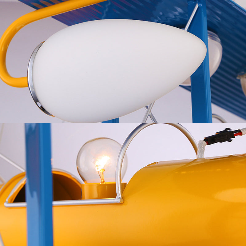 Kids Blue & Yellow Pendant Light Propeller Airplane 6 Lights Metallic Chandelier for Game Room Clearhalo 'Ceiling Lights' 'Chandeliers' Lighting' options 191765