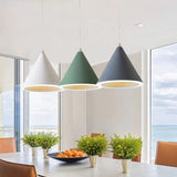 Macaron Cone LED Pendulum Light Aluminum Dining Table Ceiling Pendant Lamp in Grey/White/Pink Clearhalo 'Ceiling Lights' 'Pendant Lights' 'Pendants' Lighting' 1917812