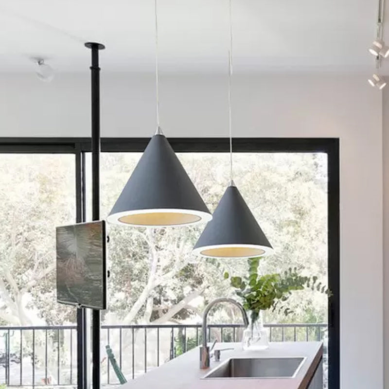 Macaron Cone LED Pendulum Light Aluminum Dining Table Ceiling Pendant Lamp in Grey/White/Pink Clearhalo 'Ceiling Lights' 'Pendant Lights' 'Pendants' Lighting' 1917813