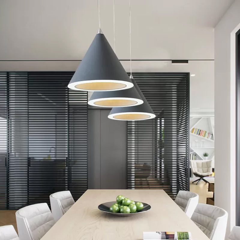 Macaron Cone LED Pendulum Light Aluminum Dining Table Ceiling Pendant Lamp in Grey/White/Pink Clearhalo 'Ceiling Lights' 'Pendant Lights' 'Pendants' Lighting' 1917814