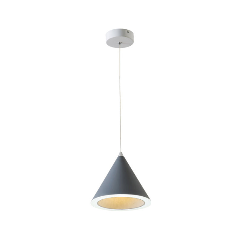 Macaron Cone LED Pendulum Light Aluminum Dining Table Ceiling Pendant Lamp in Grey/White/Pink Clearhalo 'Ceiling Lights' 'Pendant Lights' 'Pendants' Lighting' 1917815