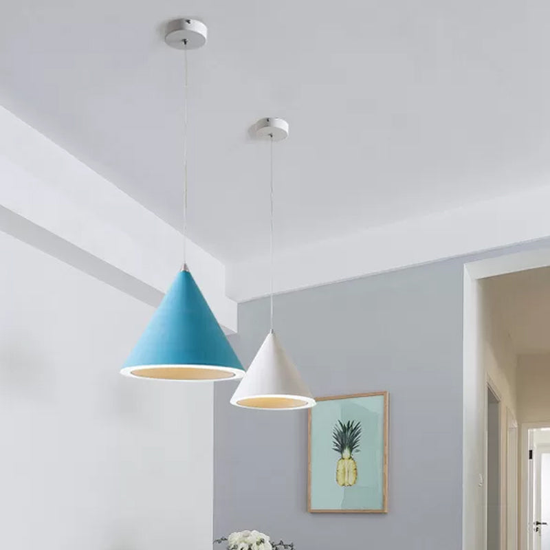 Macaron Cone LED Pendulum Light Aluminum Dining Table Ceiling Pendant Lamp in Grey/White/Pink Clearhalo 'Ceiling Lights' 'Pendant Lights' 'Pendants' Lighting' 1917817