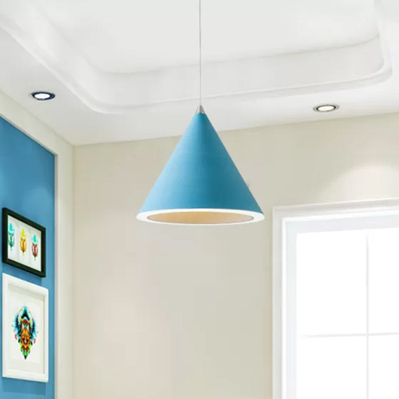 Macaron Cone LED Pendulum Light Aluminum Dining Table Ceiling Pendant Lamp in Grey/White/Pink Clearhalo 'Ceiling Lights' 'Pendant Lights' 'Pendants' Lighting' 1917818