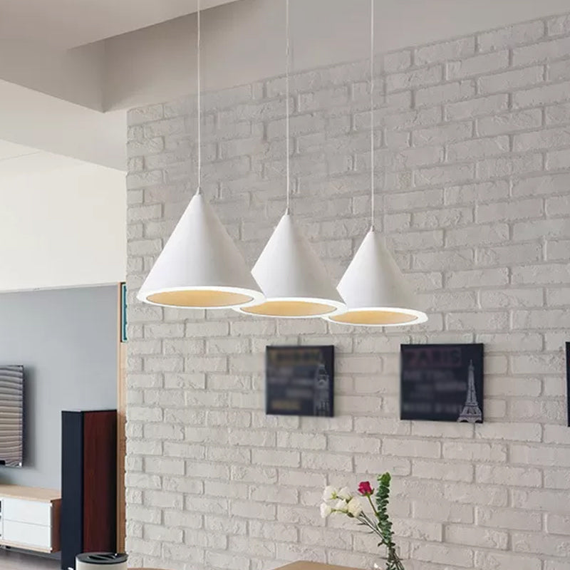 Macaron Cone LED Pendulum Light Aluminum Dining Table Ceiling Pendant Lamp in Grey/White/Pink Clearhalo 'Ceiling Lights' 'Pendant Lights' 'Pendants' Lighting' 1917820