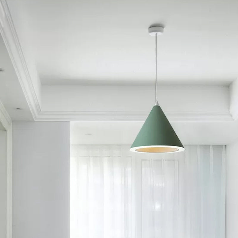 Macaron Cone LED Pendulum Light Aluminum Dining Table Ceiling Pendant Lamp in Grey/White/Pink Clearhalo 'Ceiling Lights' 'Pendant Lights' 'Pendants' Lighting' 1917824