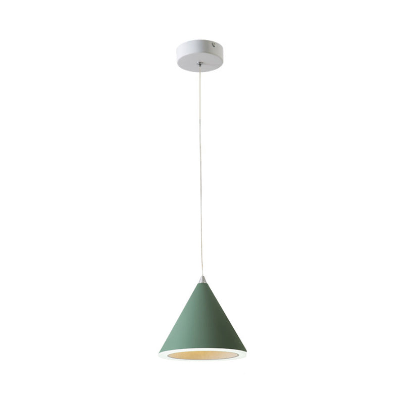 Macaron Cone LED Pendulum Light Aluminum Dining Table Ceiling Pendant Lamp in Grey/White/Pink Clearhalo 'Ceiling Lights' 'Pendant Lights' 'Pendants' Lighting' 1917825