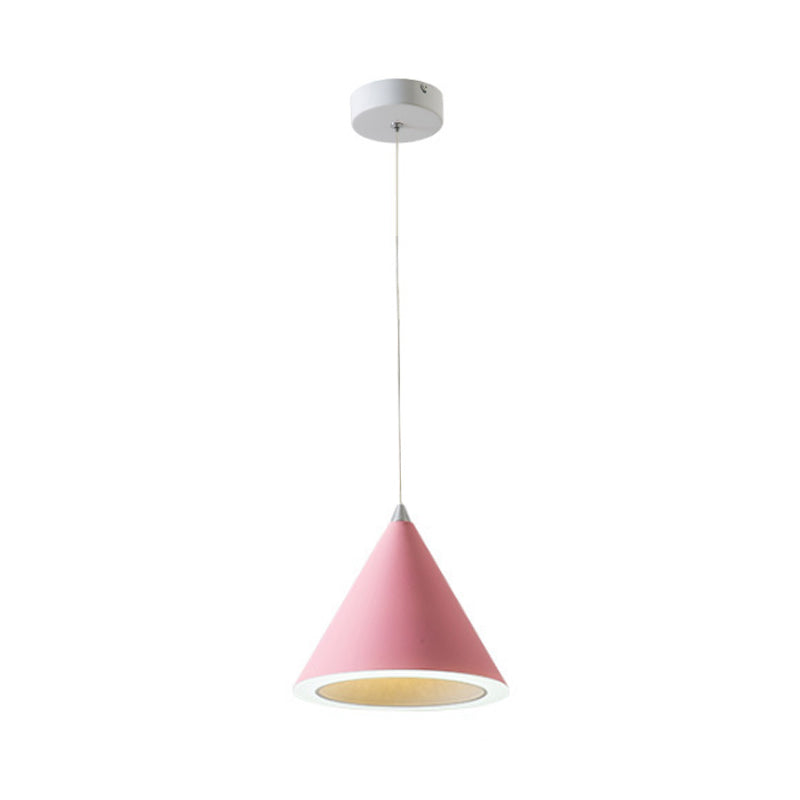 Macaron Cone LED Pendulum Light Aluminum Dining Table Ceiling Pendant Lamp in Grey/White/Pink Clearhalo 'Ceiling Lights' 'Pendant Lights' 'Pendants' Lighting' 1917827