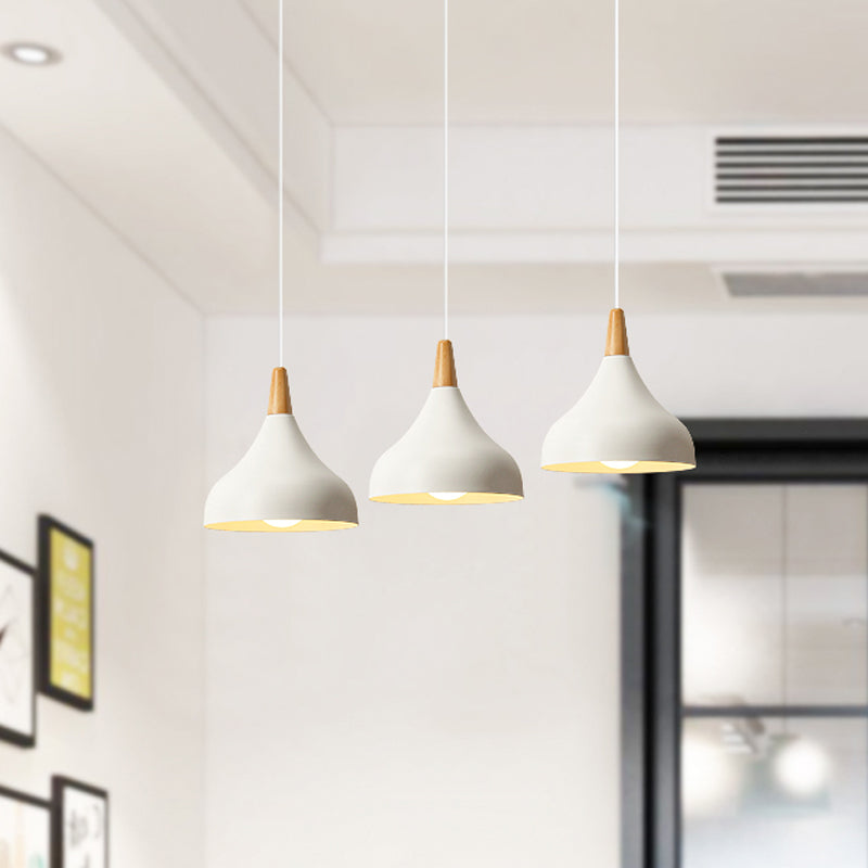 Onion Dining Room Ceiling Pendant Light Metal 1-Light Macaron Suspended Lighting Fixture in White/Pink/Green and Wood Clearhalo 'Ceiling Lights' 'Pendant Lights' 'Pendants' Lighting' 1917831