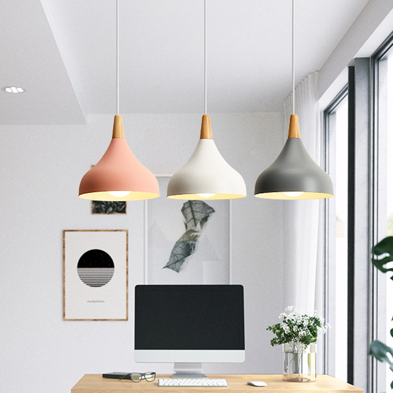 Onion Dining Room Ceiling Pendant Light Metal 1-Light Macaron Suspended Lighting Fixture in White/Pink/Green and Wood Clearhalo 'Ceiling Lights' 'Pendant Lights' 'Pendants' Lighting' 1917833