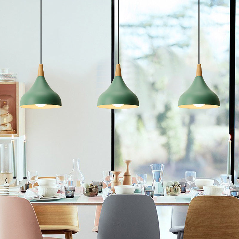 Onion Dining Room Ceiling Pendant Light Metal 1-Light Macaron Suspended Lighting Fixture in White/Pink/Green and Wood Clearhalo 'Ceiling Lights' 'Pendant Lights' 'Pendants' Lighting' 1917835