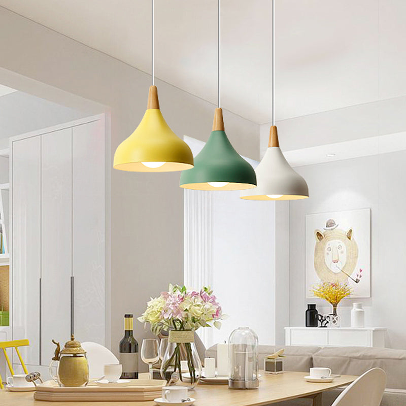 Onion Dining Room Ceiling Pendant Light Metal 1-Light Macaron Suspended Lighting Fixture in White/Pink/Green and Wood Clearhalo 'Ceiling Lights' 'Pendant Lights' 'Pendants' Lighting' 1917837