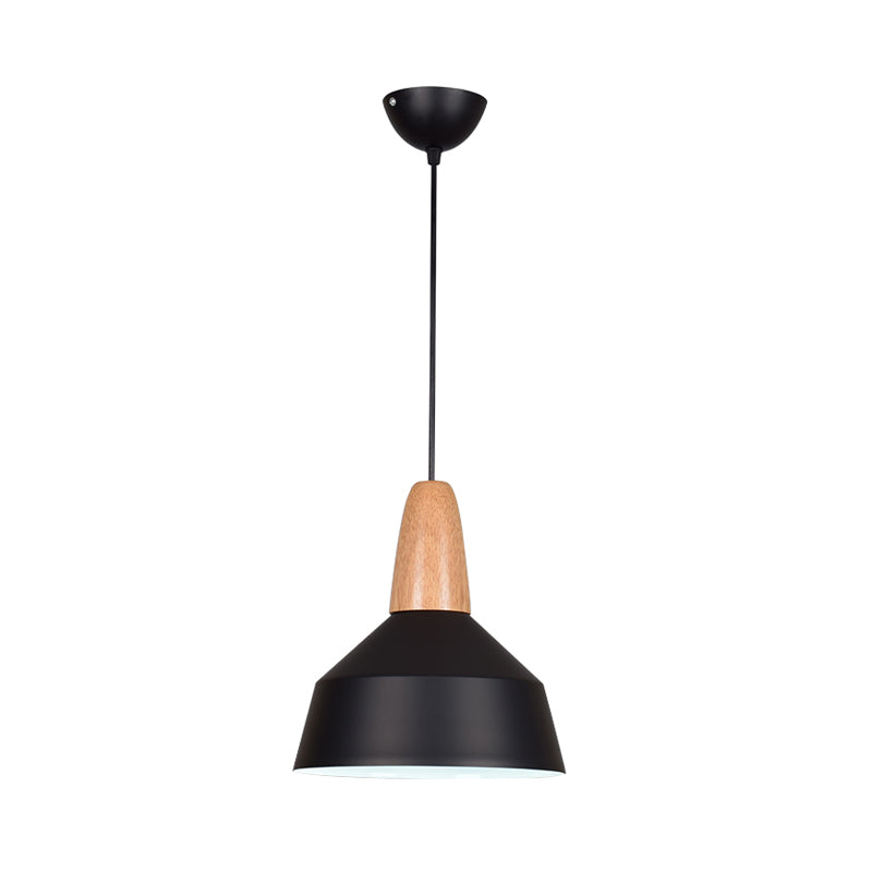 Barn Dining Room Pendant Lighting Aluminum 1 Bulb Macaron Ceiling Hang Lamp in Green/Grey/Pink with Wood Grip Clearhalo 'Ceiling Lights' 'Pendant Lights' 'Pendants' Lighting' 1917841