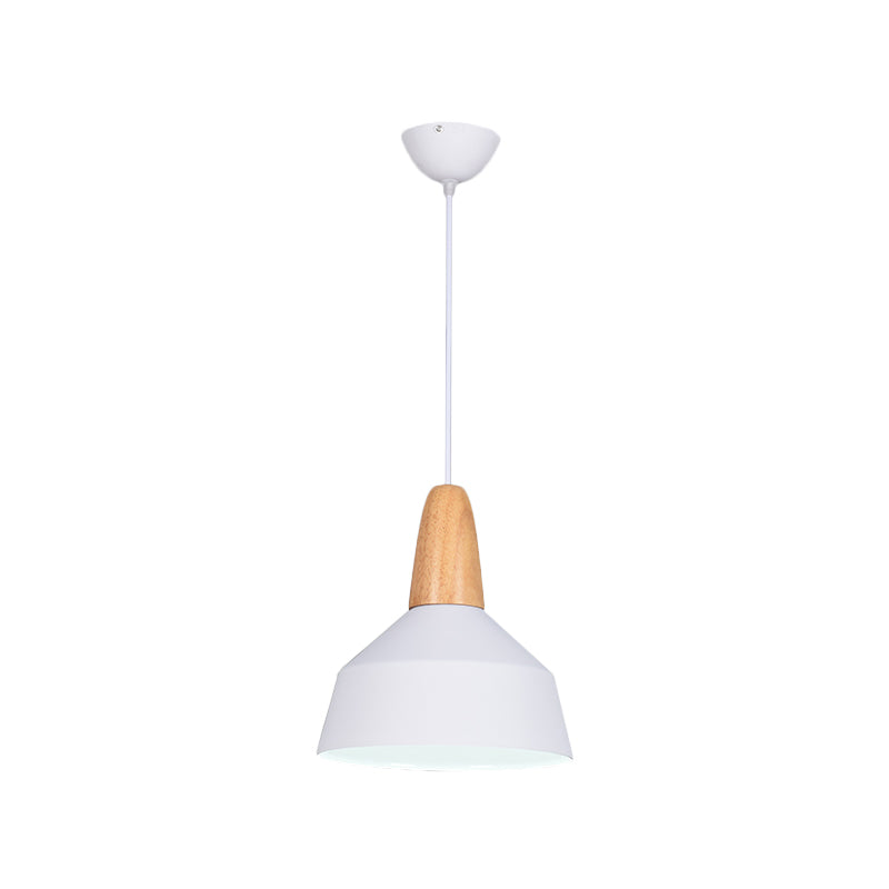 Barn Dining Room Pendant Lighting Aluminum 1 Bulb Macaron Ceiling Hang Lamp in Green/Grey/Pink with Wood Grip Clearhalo 'Ceiling Lights' 'Pendant Lights' 'Pendants' Lighting' 1917844