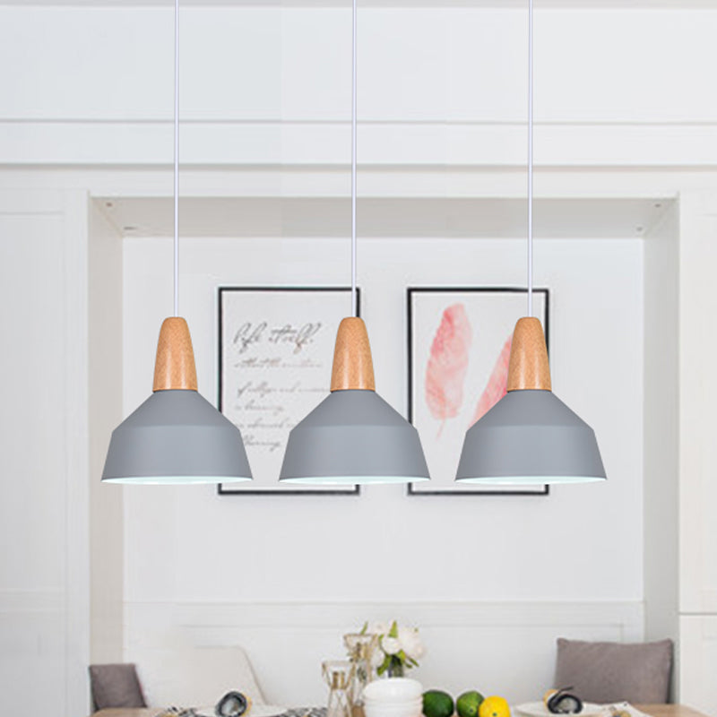 Barn Dining Room Pendant Lighting Aluminum 1 Bulb Macaron Ceiling Hang Lamp in Green/Grey/Pink with Wood Grip Clearhalo 'Ceiling Lights' 'Pendant Lights' 'Pendants' Lighting' 1917845