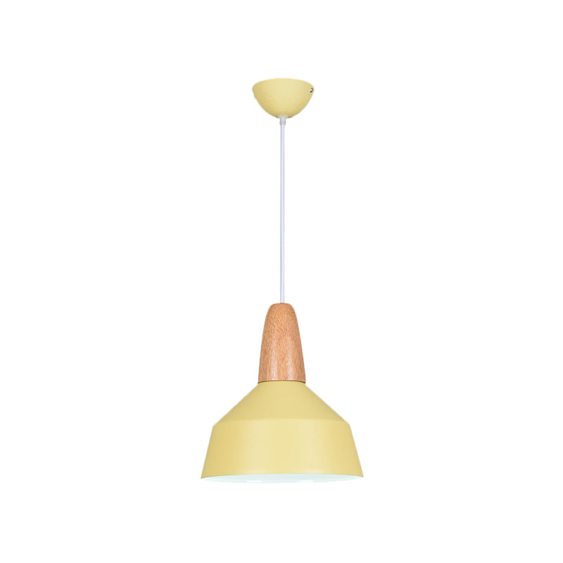 Barn Dining Room Pendant Lighting Aluminum 1 Bulb Macaron Ceiling Hang Lamp in Green/Grey/Pink with Wood Grip Clearhalo 'Ceiling Lights' 'Pendant Lights' 'Pendants' Lighting' 1917849