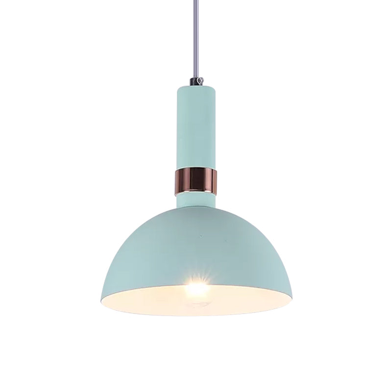 Pink/Yellow/Blue Hemispherical Pendant Macaron 1 Head Metal Suspended Lighting Fixture with Handle Clearhalo 'Ceiling Lights' 'Pendant Lights' 'Pendants' Lighting' 1917854