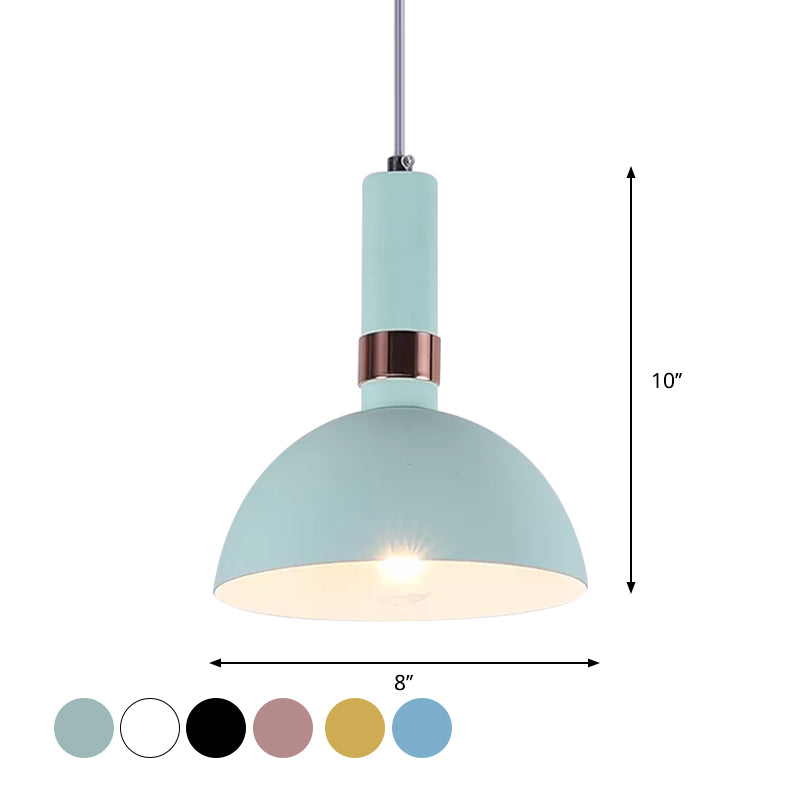 Pink/Yellow/Blue Hemispherical Pendant Macaron 1 Head Metal Suspended Lighting Fixture with Handle Clearhalo 'Ceiling Lights' 'Pendant Lights' 'Pendants' Lighting' 1917855