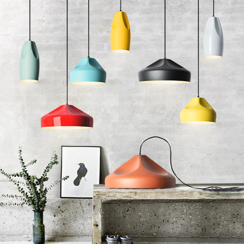 1-Light Bakery Ceiling Pendant Macaron Black/Yellow/Green Hanging Light Kit with Elongated/Bowl Aluminum Shade Clearhalo 'Ceiling Lights' 'Pendant Lights' 'Pendants' Lighting' 1917859