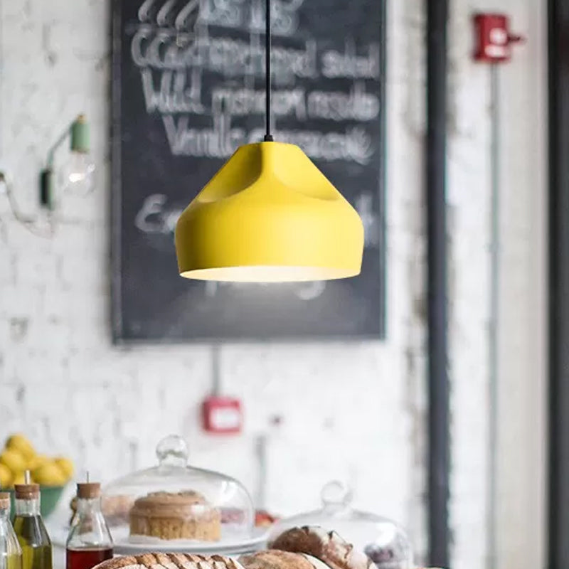 1-Light Bakery Ceiling Pendant Macaron Black/Yellow/Green Hanging Light Kit with Elongated/Bowl Aluminum Shade Clearhalo 'Ceiling Lights' 'Pendant Lights' 'Pendants' Lighting' 1917867