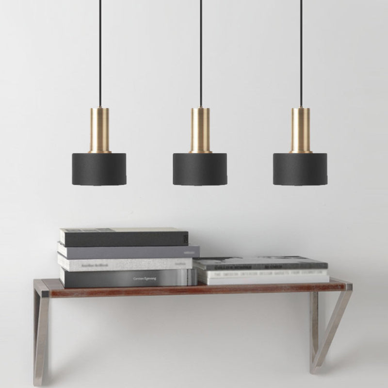 Nordic 1 Bulb Hanging Lamp Black and Gold Round/Cone/Cylinder Drop Pendant with Iron Shade for Kitchen Black Cylinder Clearhalo 'Ceiling Lights' 'Pendant Lights' 'Pendants' Lighting' 1917874_e6d6898d-1476-43b6-8777-36fc72d3c25b