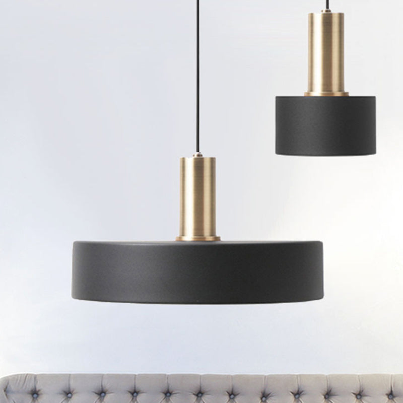 Nordic 1 Bulb Hanging Lamp Black and Gold Round/Cone/Cylinder Drop Pendant with Iron Shade for Kitchen Black Round Clearhalo 'Ceiling Lights' 'Pendant Lights' 'Pendants' Lighting' 1917877_b506cc95-9c3b-4cf2-9620-7d721899a8f6