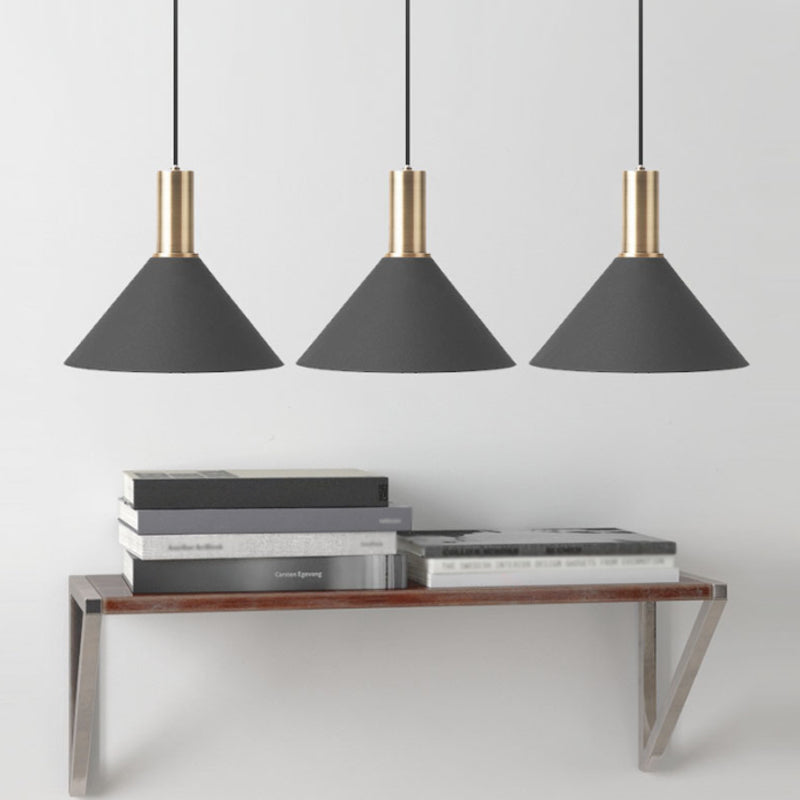 Nordic 1 Bulb Hanging Lamp Black and Gold Round/Cone/Cylinder Drop Pendant with Iron Shade for Kitchen Black Cone Clearhalo 'Ceiling Lights' 'Pendant Lights' 'Pendants' Lighting' 1917880_60b0ec73-6887-4005-8203-ff9cffda82ea